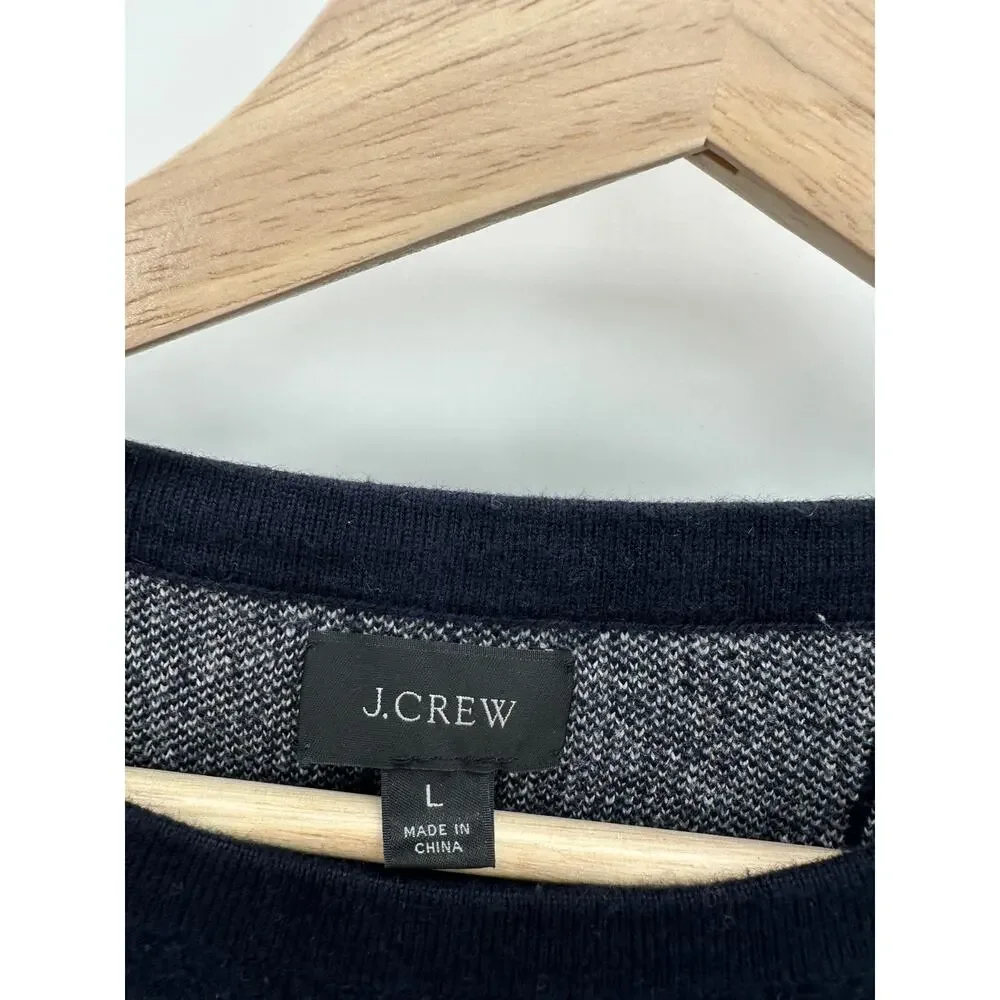 J. Crew‎ Mens Blue Cotton Cashmere Windowpane Birdseye Crewneck Sweater J3204 L